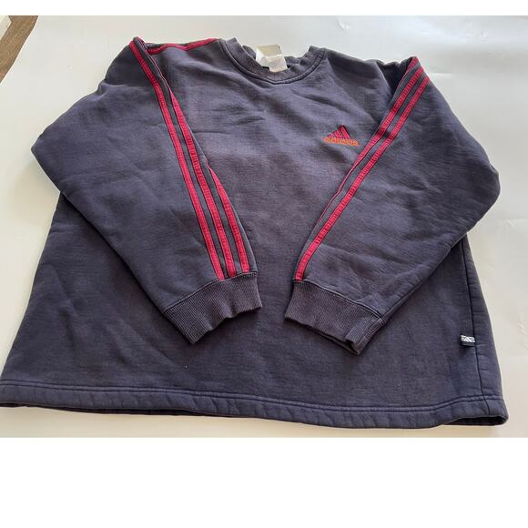 Vintage Adidas Dark Gray Red Stripe Pullover Sweatshirt Embroidered Logo Large - Picture 1 of 8